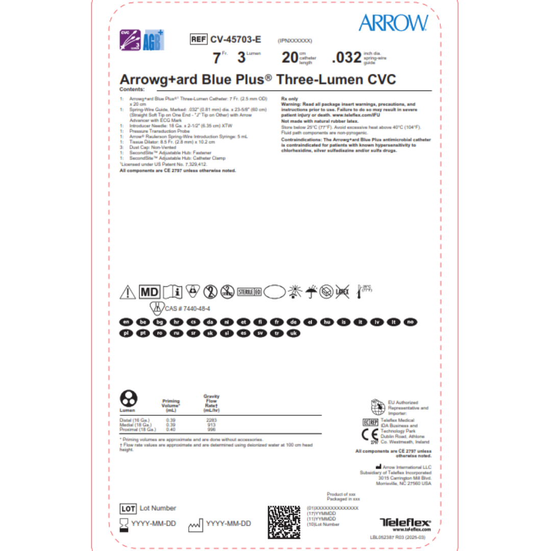 CATETER VENOSO CENTRAL 3 LUMEN 7FR X 20CM ARROW